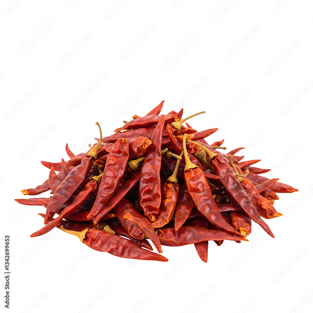 Obraz premium A red dried chili, standing out on a plain white background.