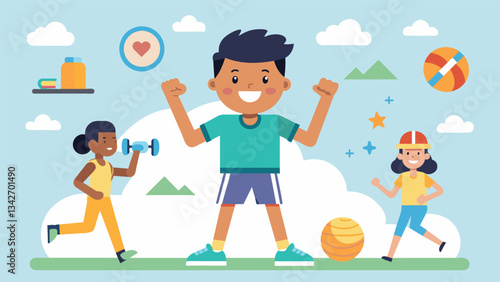 The fitness challenge serves as a fun and interactive way to teach students the importance of staying active and taking care of their bodies.. Vector illustration