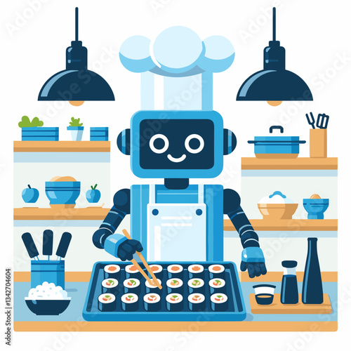 Robot chef preparing sushi in a modern kitchen  