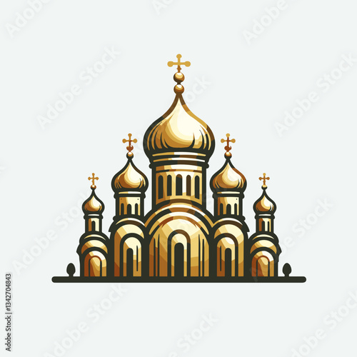 Golden domed Orthodox church illustration.