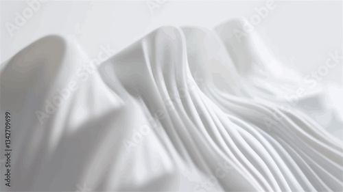 Close-up shot of white fabric with soft folds and drapes.  The image features a predominantly smooth texture with variations in light and shadow creating a three-dimensional effect. The folds