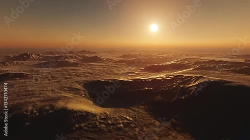 Sunset over a Frozen Martian Landscape: A Breathtaking Aerial View