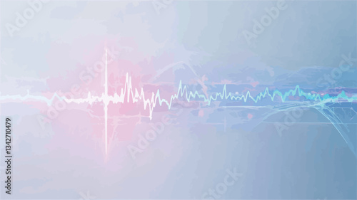 The image is an abstract digital artwork depicting a stylized energy flow or lightwave.  The visual elements consist primarily of pastel-toned, translucent lines and shapes that suggest movement