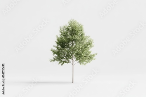 Isolated tree against a plain white background.  A single, light green, leafy tree stands centered against a pure white backdrop. The focus is solely on the tree, devoid of any distracting elements