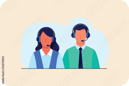 Customer Support Team with Headsets Providing Excellent Service and Assistance in a Professional Call Center Environment