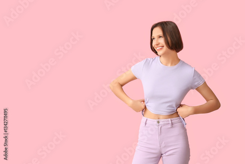 Young woman in blank t-shir...
