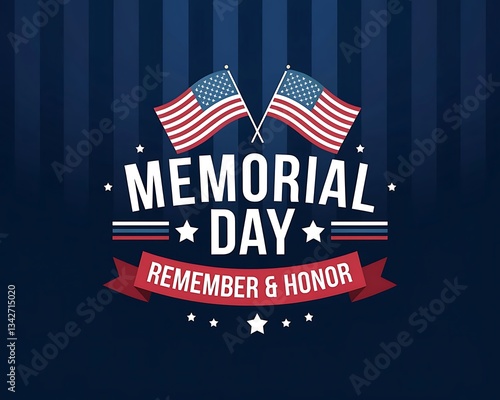 Patriotic Memorial Day Celebration with American Flags and Stars for Banners, Posters or Social Media Graphics.