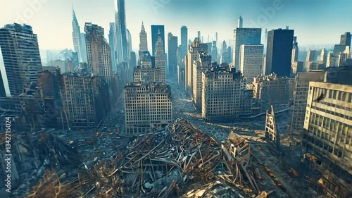 Aerial View of Ground Zero, Aftermath of 9/11 Attacks in New York City