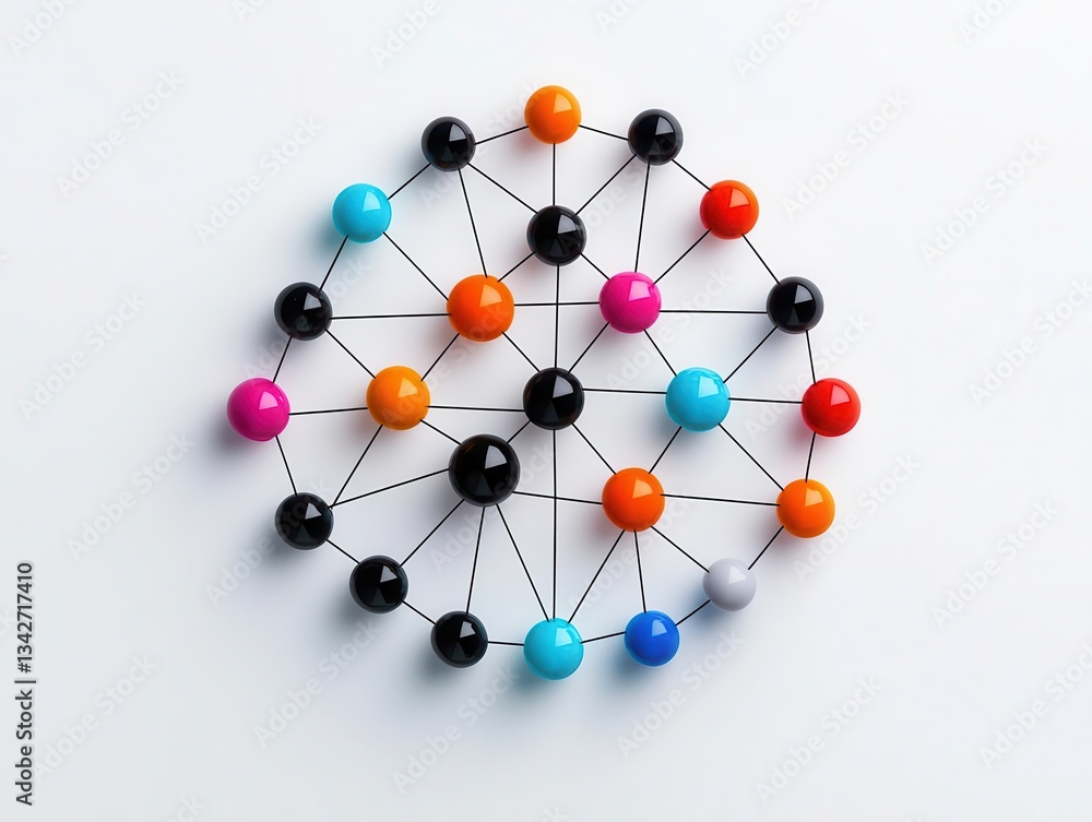 Obraz premium Visual representation of a diversified investment network, with colorful nodes depicting various funds and their interconnectedness