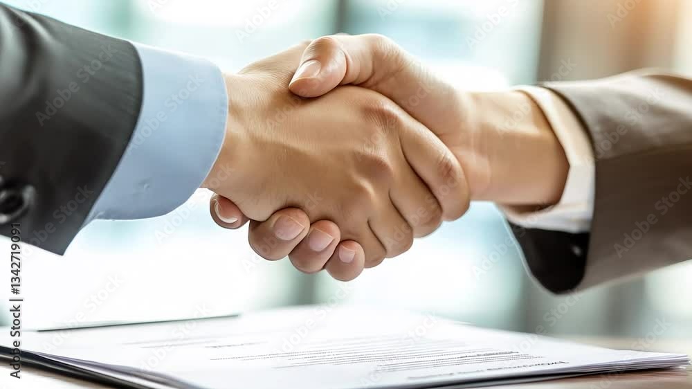 Close-up of Two Business Professionals Shaking Hands in an Office Setting During a Successful Negotiation or Agreement, Symbolizing Partnership and Trust Close-up of Two Business Professionals Shaking Hands in an Office Setting During a Successful Negotiation or Agreement, Symbolizing Partnership and Trust