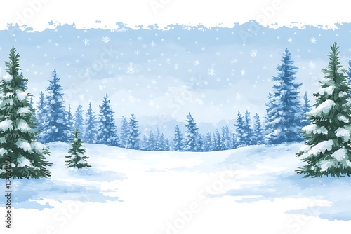Winter forest landscape with falling snow, snowy scene, beautiful winter landscape