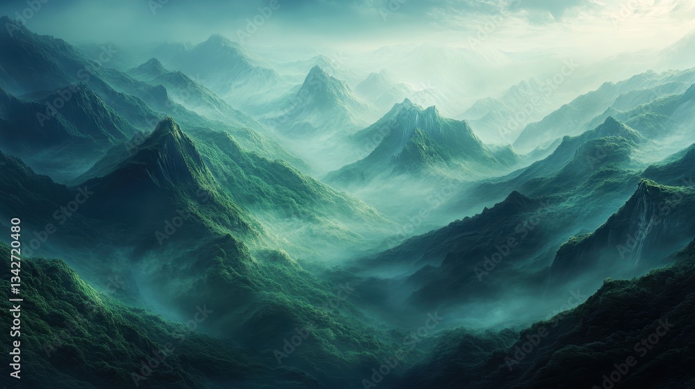 Fototapeta premium A mountain range with a foggy mist