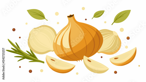 The aroma of freshly chopped onions and garlic blended flawlessly with the subtle hints of cumin and oregano creating a tantalizing scent that filled the air.. Vector illustration