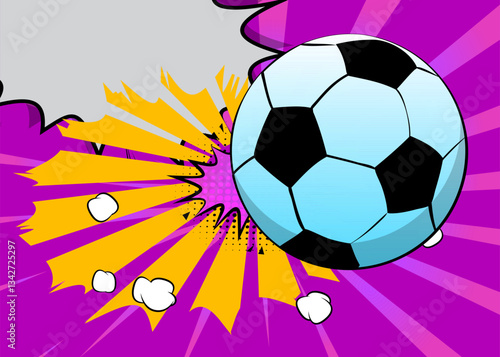 Cartoon Soccer Ball, comic book Sport. Retro vector comics pop art design.
