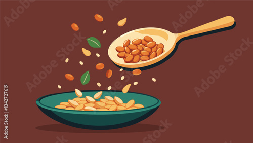Roasted pine nuts are added as a final touch adding a nutty and earthy flavor to the dish.. Vector illustration