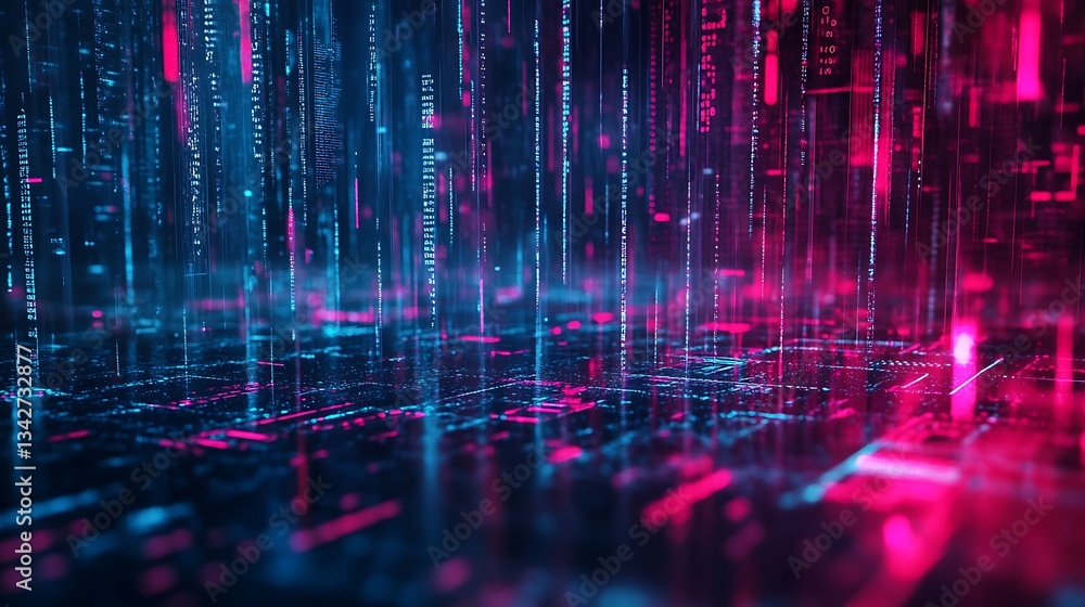 Fototapeta premium Abstract Technology Glowing Backdrop with Circuit Board and Binary Code