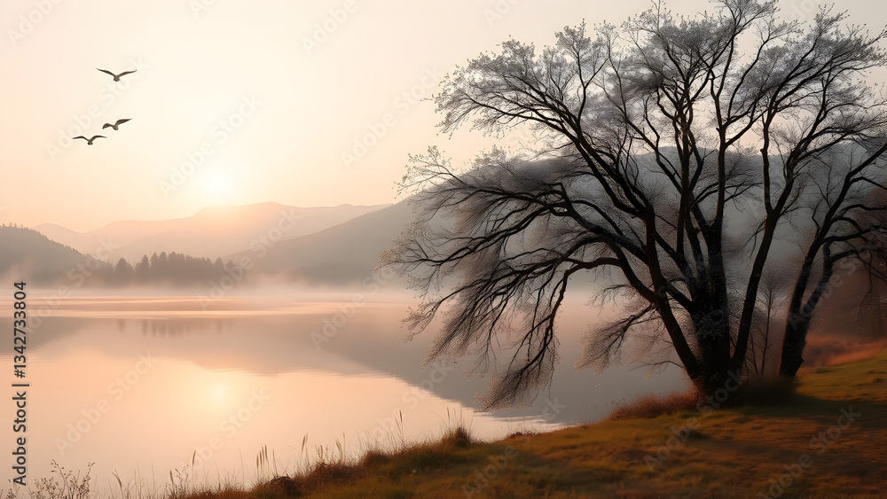 Fototapeta premium misty morning on the river