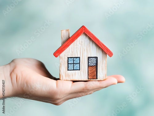 Hand Holding Miniature House for Homeownership Dream.