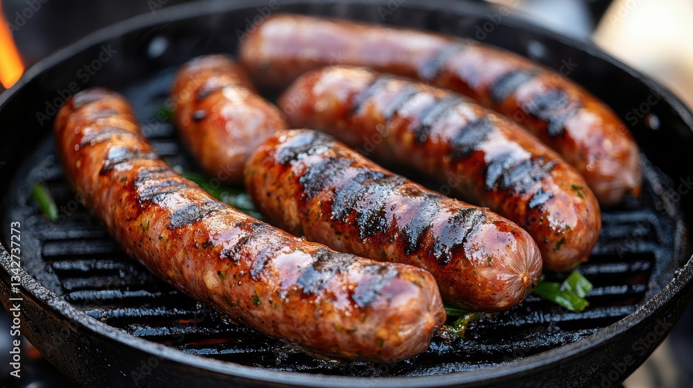 Sizzling sausages sizzled merrily on a black grill pan, their golden brown skins promising a smoky, flavorful feast. Sizzling sausages sizzled merrily on a black grill pan, their golden brown skins promising a smoky, flavorful feast.