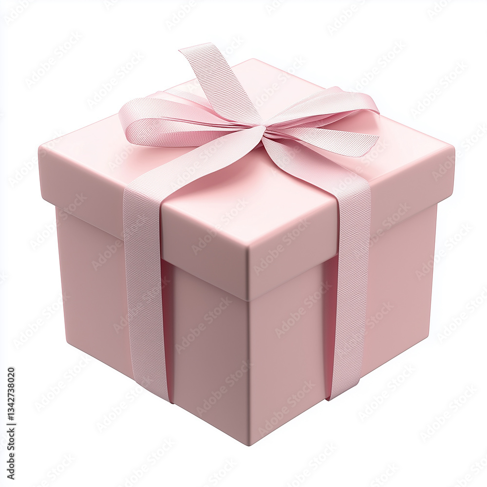 Obraz premium A beautifully wrapped pastel pink gift box adorned with a delicate pink ribbon, showcasing elegant and simple design perfect for birthdays or special occasions.