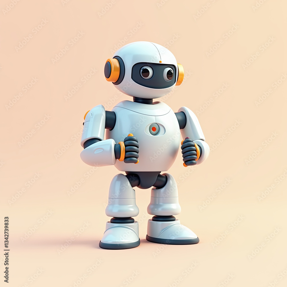 Cute White Robot, AI, Cartoon, 3D Render - AI Cute White Robot, AI, Cartoon, 3D Render - AI