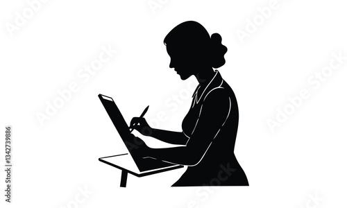 
Woman Silhouette Writing on Tablet Graphic