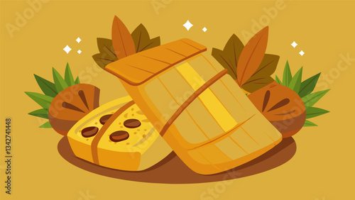 Sweet tamales filled with raisins and pineapple are a special treat for dessert and the smell of cinnamon and sugar fills the air.. Vector illustration