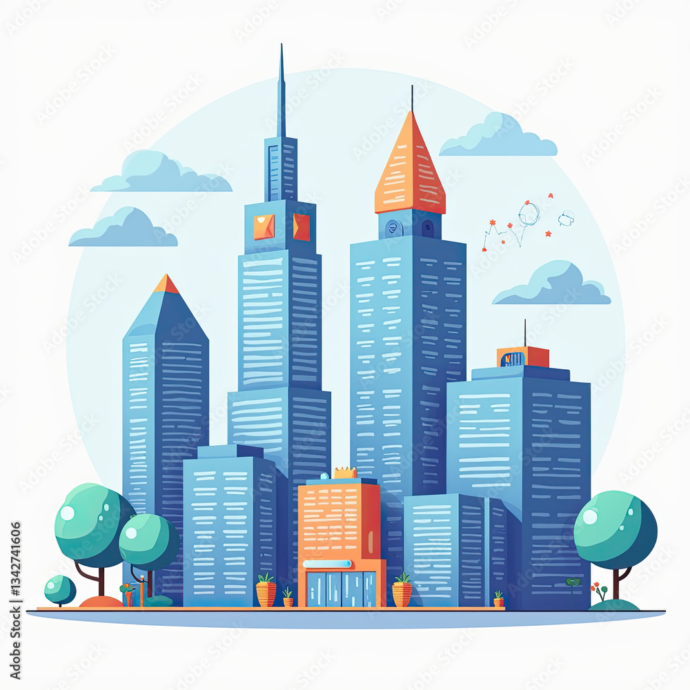 Fototapeta premium Modern City Skyline Illustration - Flat design
