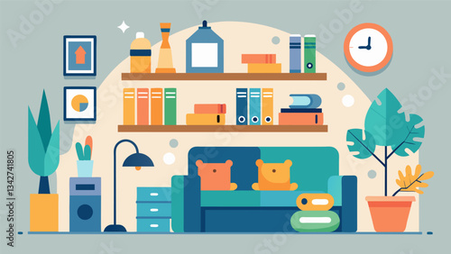 A clean and clutterfree home with carefully curated decorations and only the essentials on display.. Vector illustration