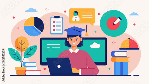 An online education platform that uses historic data to predict the most effective teaching ods for individual students.. Vector illustration