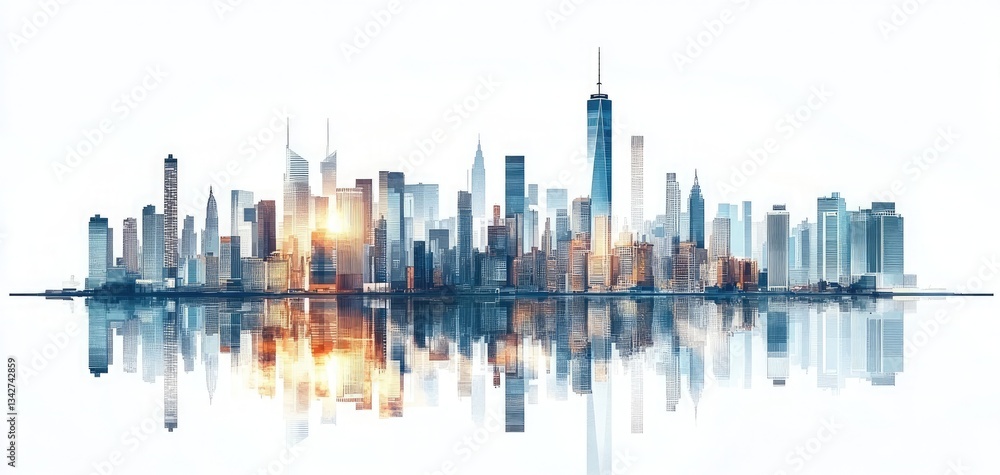 Fototapeta premium White background, New York City skyline, buildings