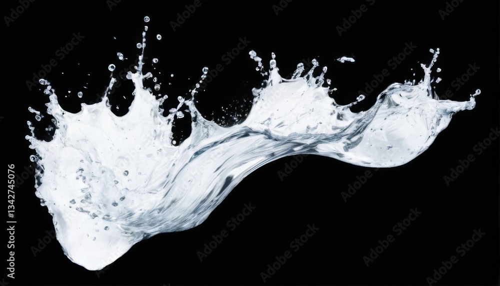 Fresh and dynamic water splash digital illustration on black background depicting movement and energy with white droplets. Fresh and dynamic water splash digital illustration on black background depicting movement and energy with white droplets.