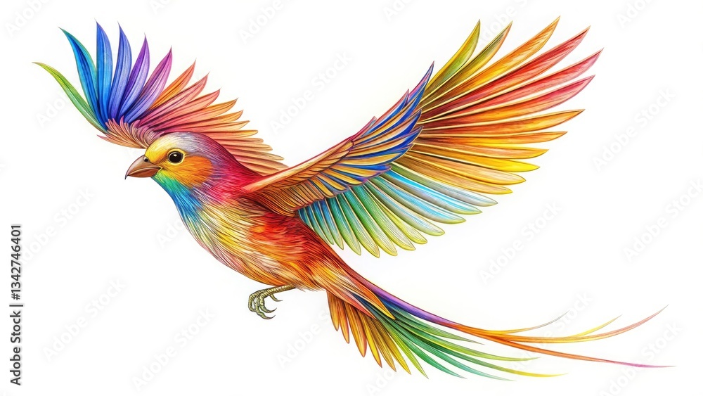 Animated Bird Flying, Continuous Line Drawing, Macro Photography, White Background Animated Bird Flying, Continuous Line Drawing, Macro Photography, White Background