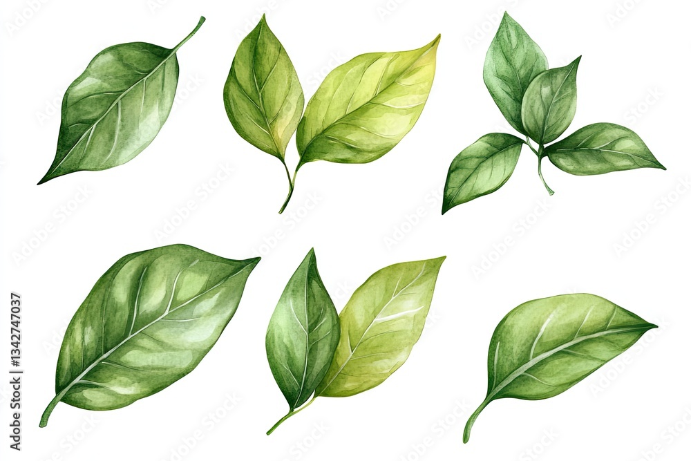 Set of watercolor Citrus Leaves hand drawn on a white background Set of watercolor Citrus Leaves hand drawn on a white background