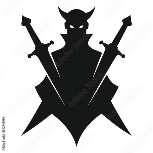 Silhouette of a knight with a sword and shield in a Halloween-themed vector illustration