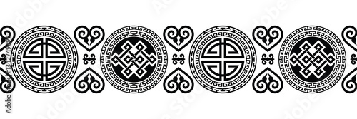Ethnic border, Mongolian vector ornament, black on white background, design