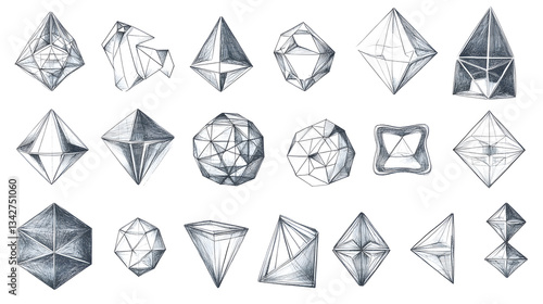 Sketch hand - drawn material pictures of geometric polyhedra