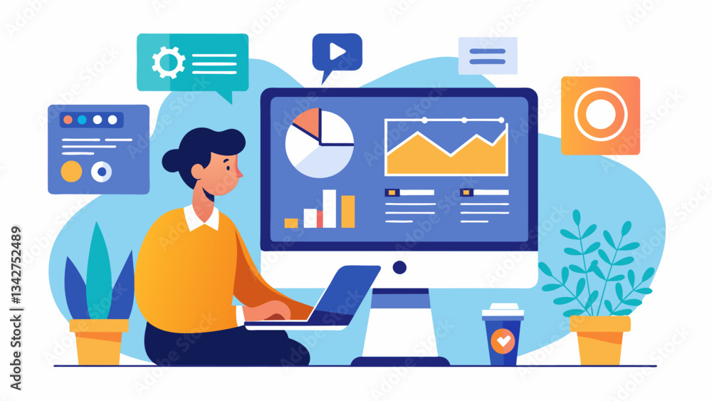 Obraz premium Analyzing web traffic data to optimize the user experience and drive conversions on a companys website.. Vector illustration