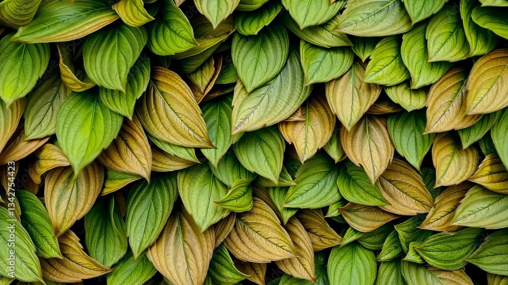 Detailed Close Up of Lush Green and Gold Leaves Natural Texture Background Detailed Close Up of Lush Green and Gold Leaves Natural Texture Background
