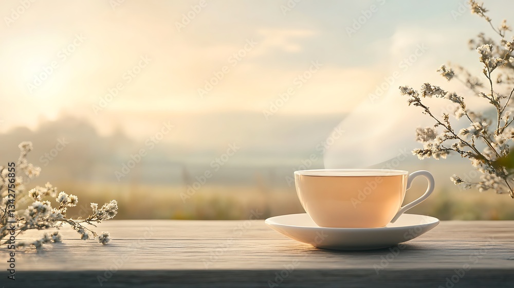 Sunrise Tea: Peaceful Morning Meadow. Sunrise Tea: Peaceful Morning Meadow.