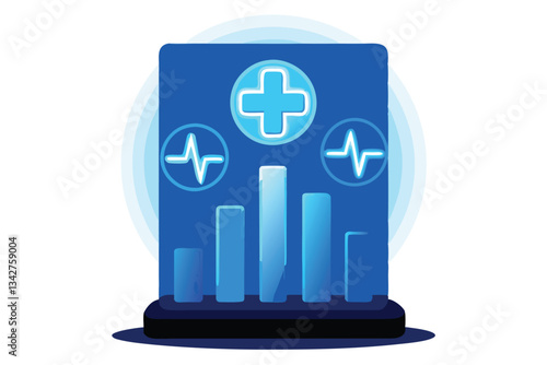 Create a vibrant image of a glowing health bar graph digitally overlaid on a realistic medical illustration, showcasing a positive health trend.