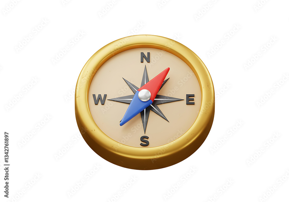 Classic Gold Compass Pointing North for Direction and Navigation Concept Classic Gold Compass Pointing North for Direction and Navigation Concept
