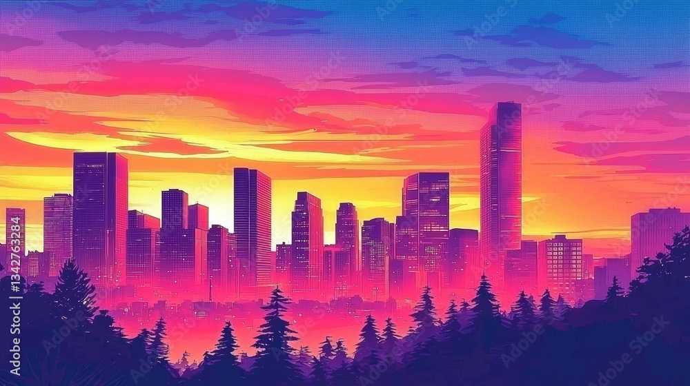 Fototapeta premium An abstract comic-style template showcasing an urban cityscape.