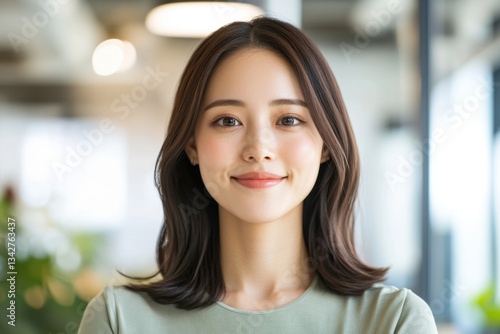confident Japanese woman with warm smile stands in modern office environment, showcasing her professional demeanor and positive energy Free Download confident Japanese woman with warm smile stands in modern office environment, showcasing her professional demeanor and positive energy - GFXLoad