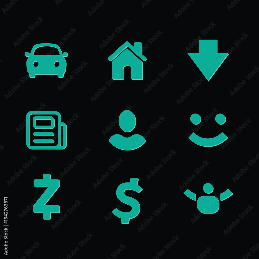 Turquoise App Icons on a Black Background Turquoise App Icons on a Black Background