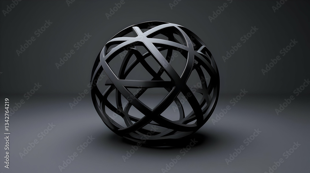 Obraz premium Abstract Black Sphere with Intertwined Lines on Dark Background