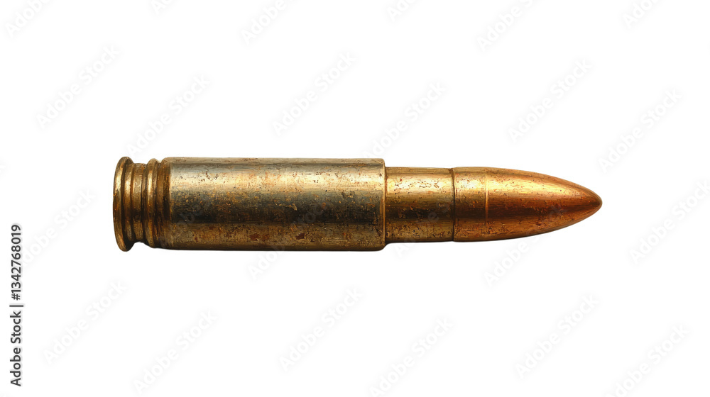 A Single Bullet: A single bullet, a symbol of power and danger, rests in stark detail against a neutral canvas. A Single Bullet: A single bullet, a symbol of power and danger, rests in stark detail against a neutral canvas.