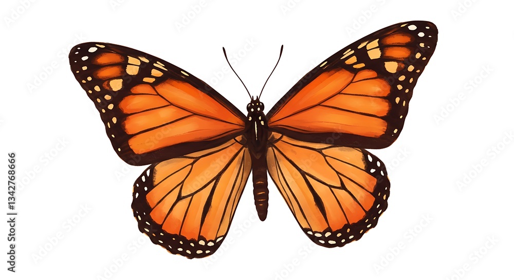 Obraz premium Vibrant Monarch Butterfly Illustration: Detailed Digital Painting of Insect Wings AI Generated