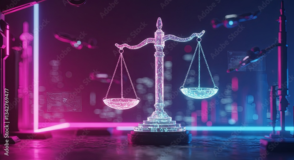 A digital image of a scale with a city in the background A digital image of a scale with a city in the background