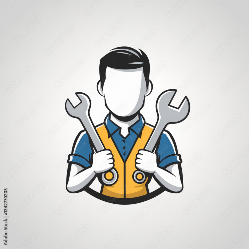 Illustrated union worker repairman icon holding tools Illustrated union worker repairman icon holding tools